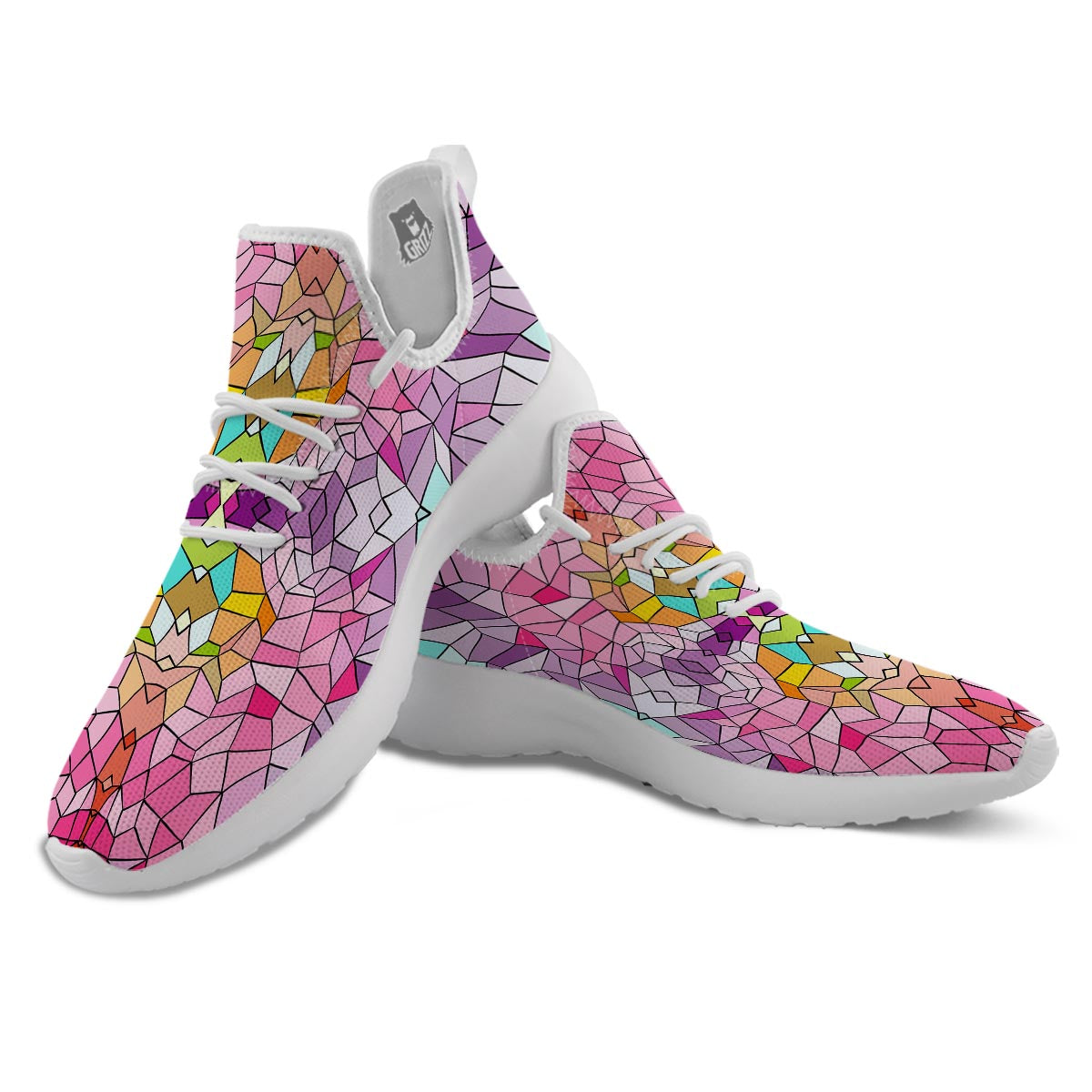 Mosaic Stained Glass Print Pattern White Athletic Shoes-grizzshop