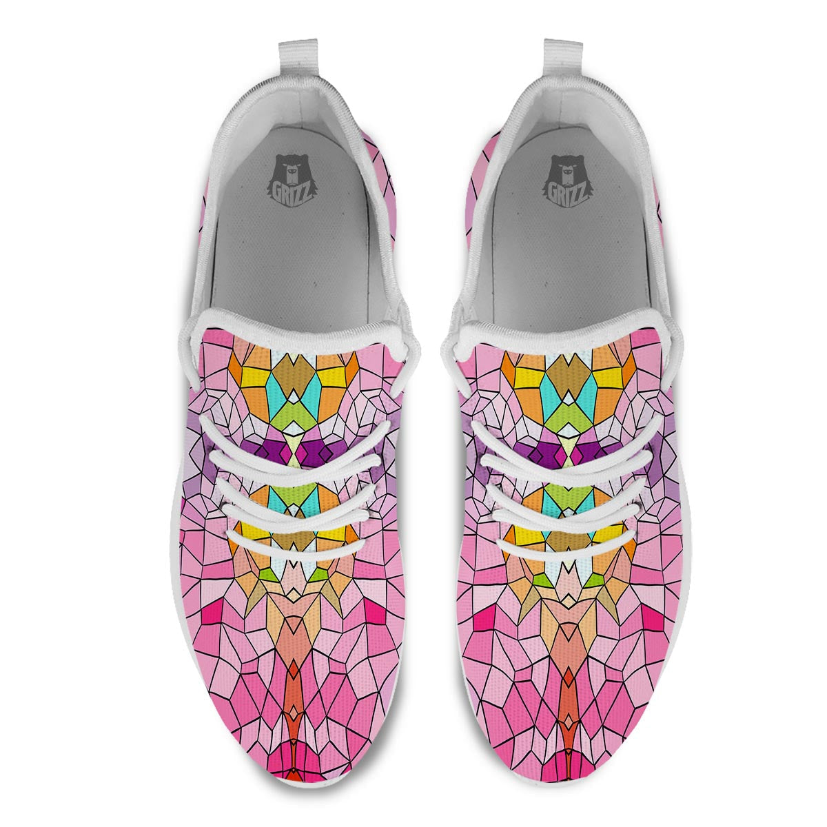 Mosaic Stained Glass Print Pattern White Athletic Shoes-grizzshop