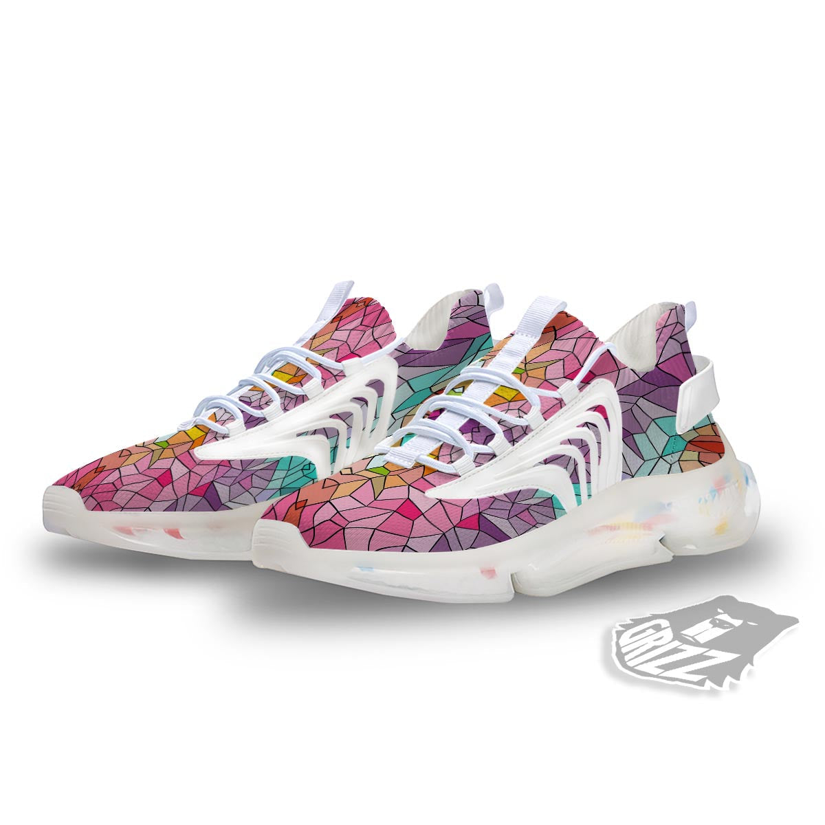 Mosaic Stained Glass Print Pattern White Gym Shoes-grizzshop