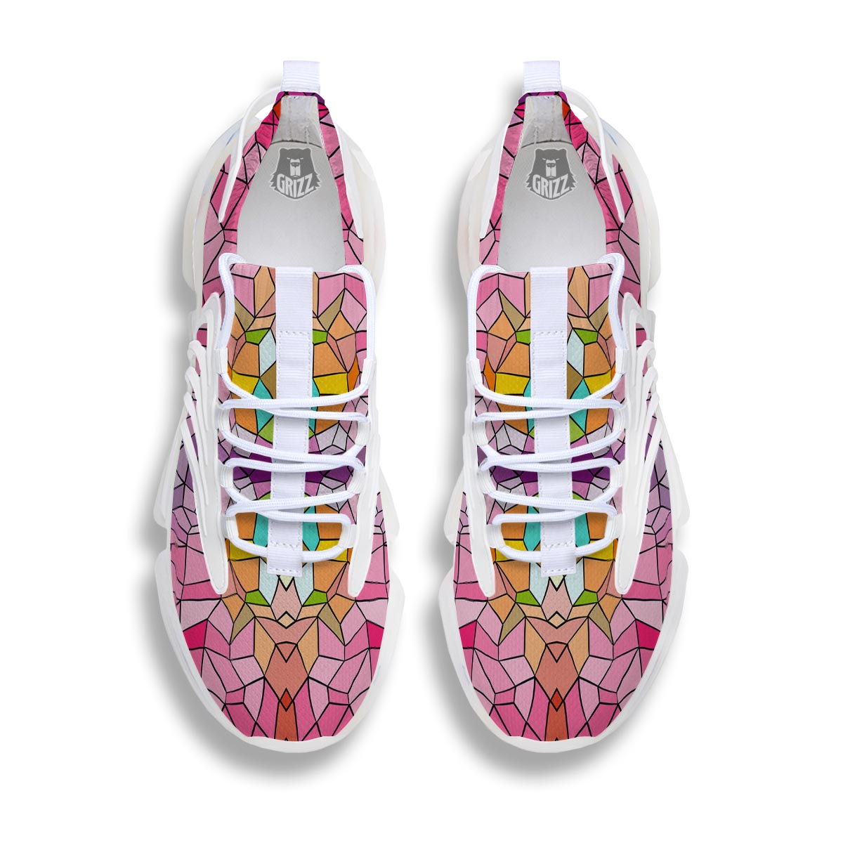 Mosaic Stained Glass Print Pattern White Gym Shoes-grizzshop