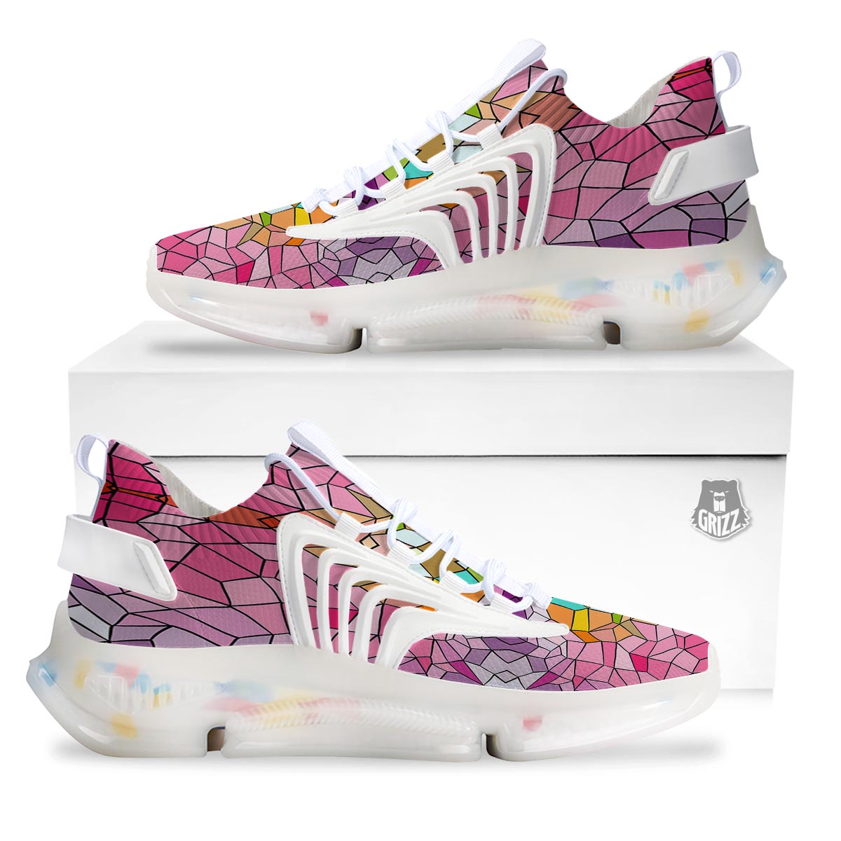 Mosaic Stained Glass Print Pattern White Gym Shoes-grizzshop