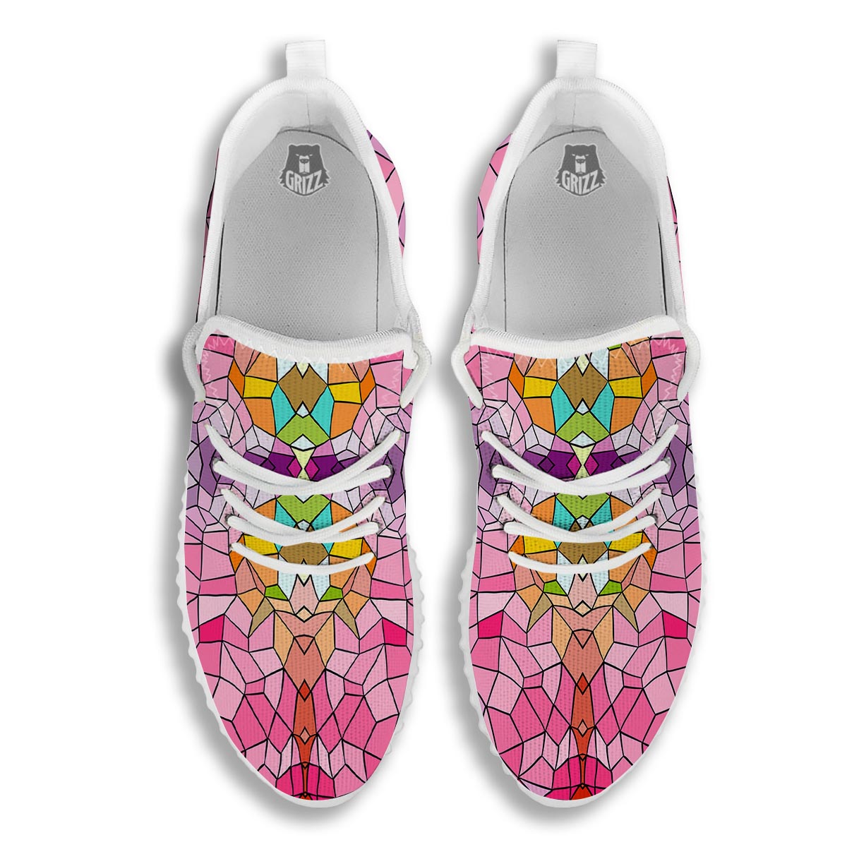 Mosaic Stained Glass Print Pattern White Walking Shoes-grizzshop