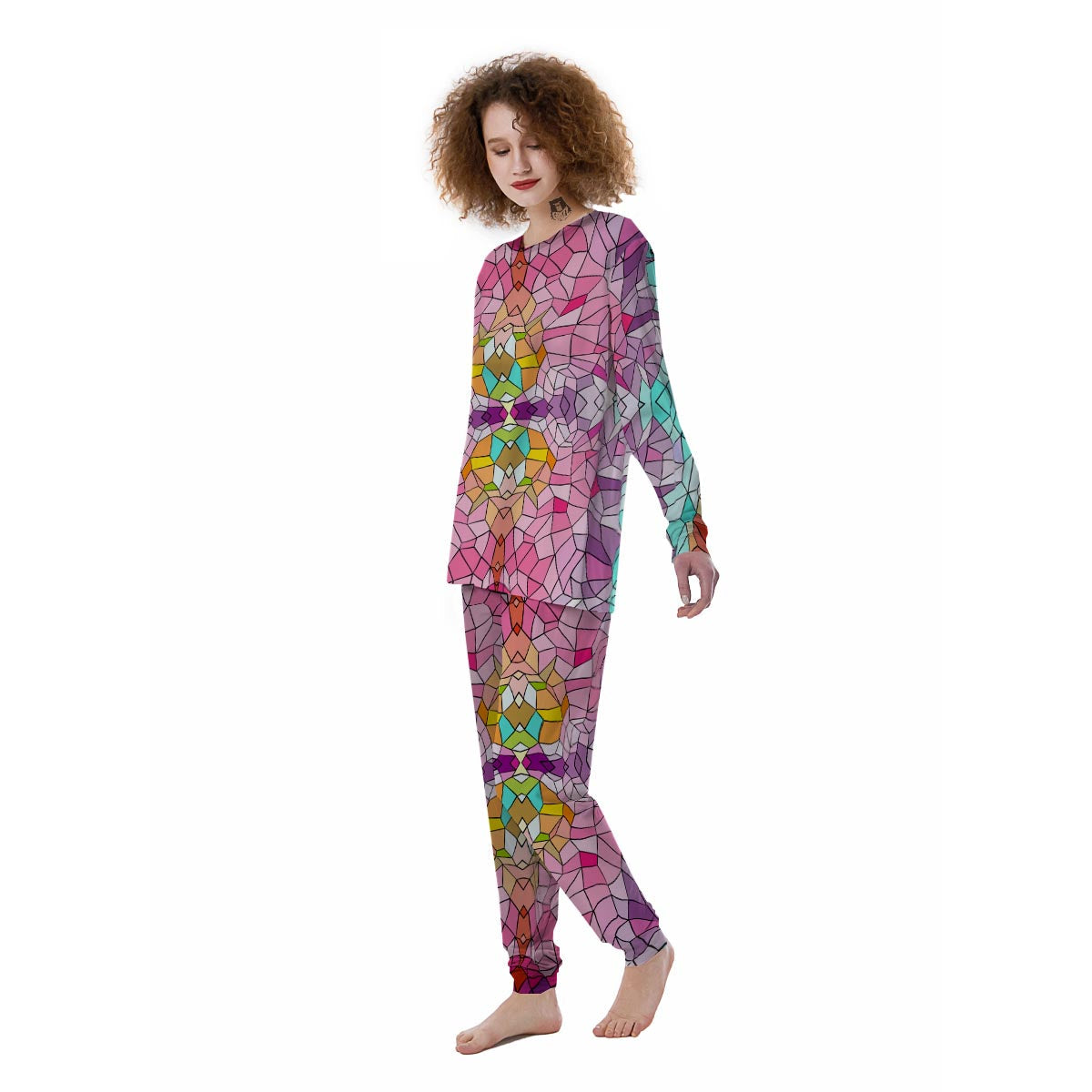 Mosaic Stained Glass Print Pattern Women's Pajamas-grizzshop