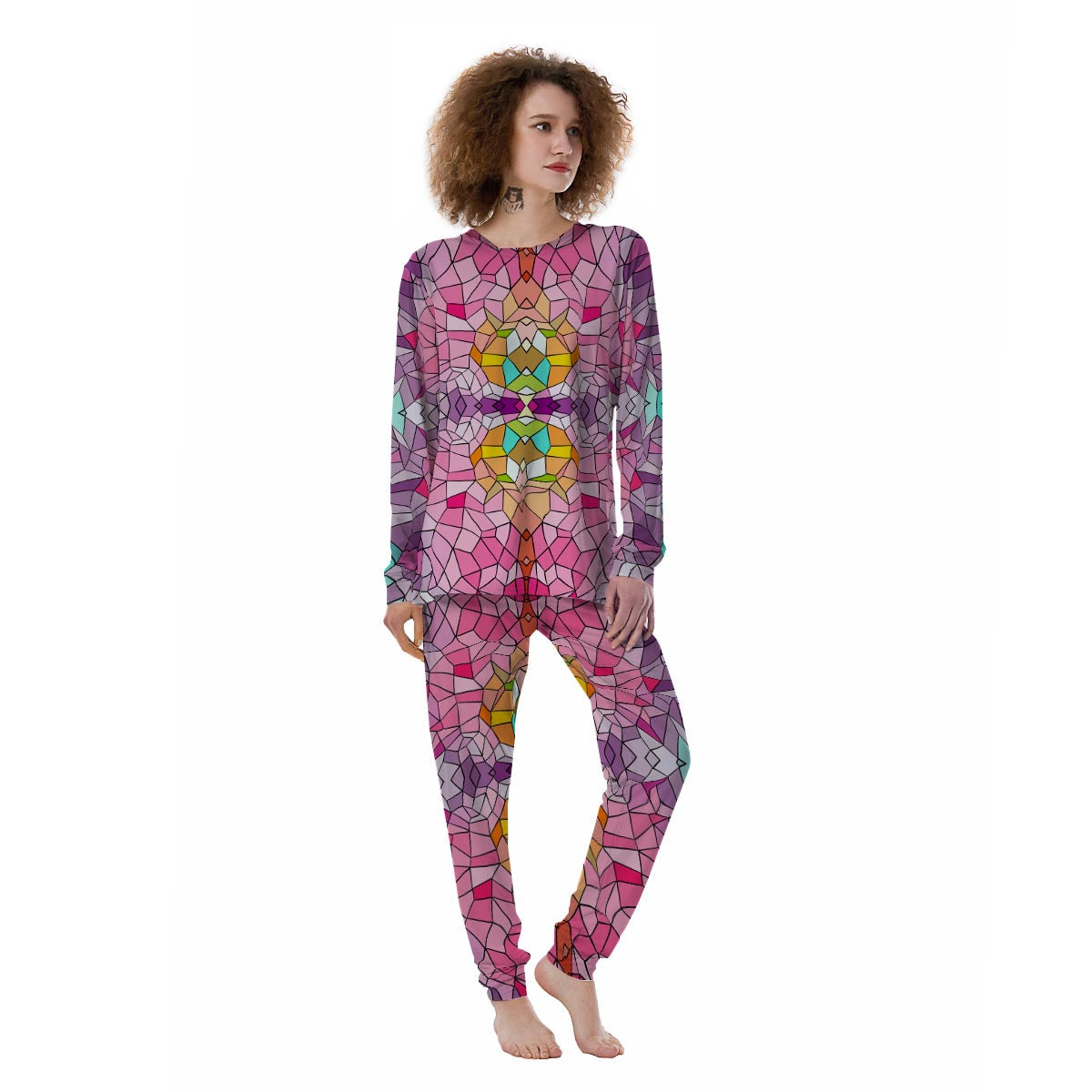 Mosaic Stained Glass Print Pattern Women's Pajamas-grizzshop