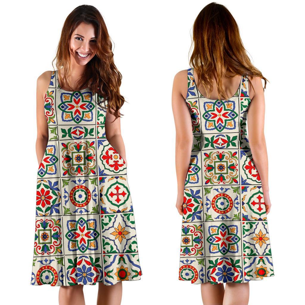 Mosaic Colorful Print Pattern Dress-grizzshop