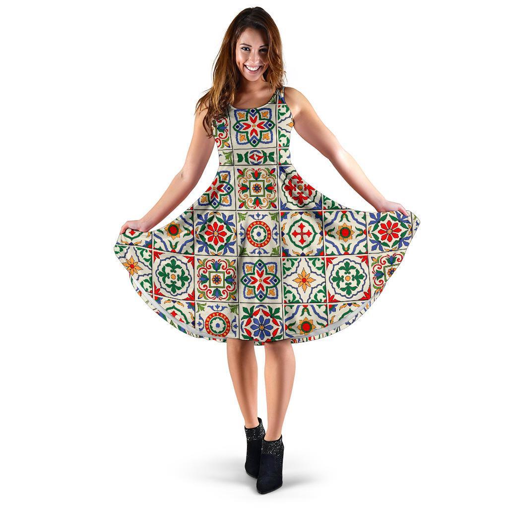 Mosaic Colorful Print Pattern Dress-grizzshop
