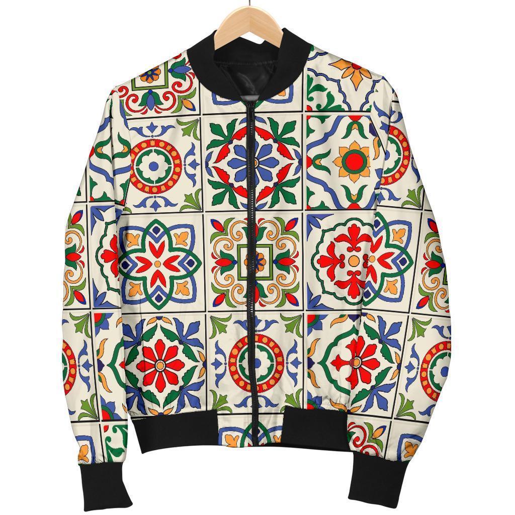 Mosaic Colorful Print Pattern Women Casual Bomber Jacket-grizzshop