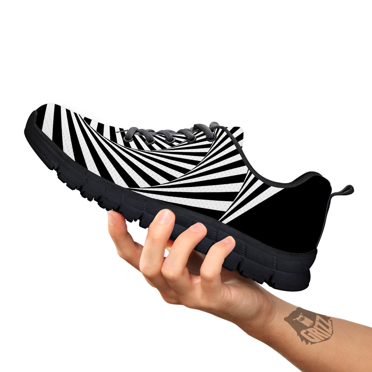 Motion Illusion Angular Swirl Print Black Sneaker-grizzshop