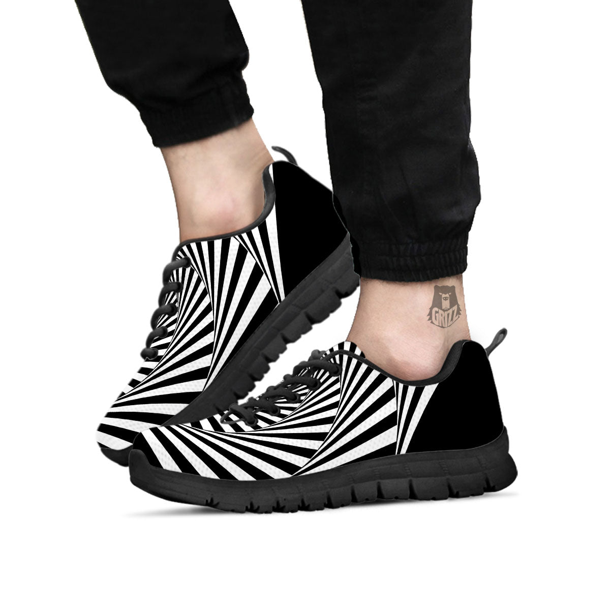 Motion Illusion Angular Swirl Print Black Sneaker-grizzshop
