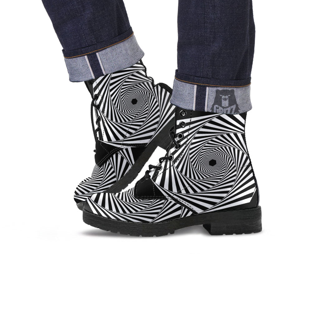 Motion Illusion Angular Swirl Print Leather Boots-grizzshop
