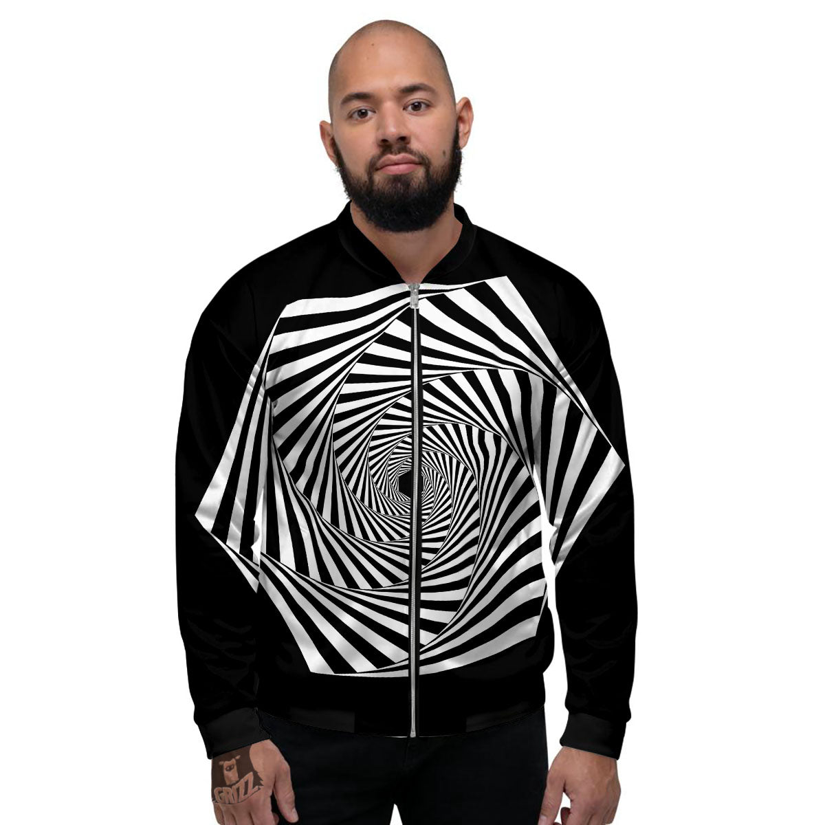 Motion Illusion Angular Swirl Print Men's Bomber Jacket-grizzshop