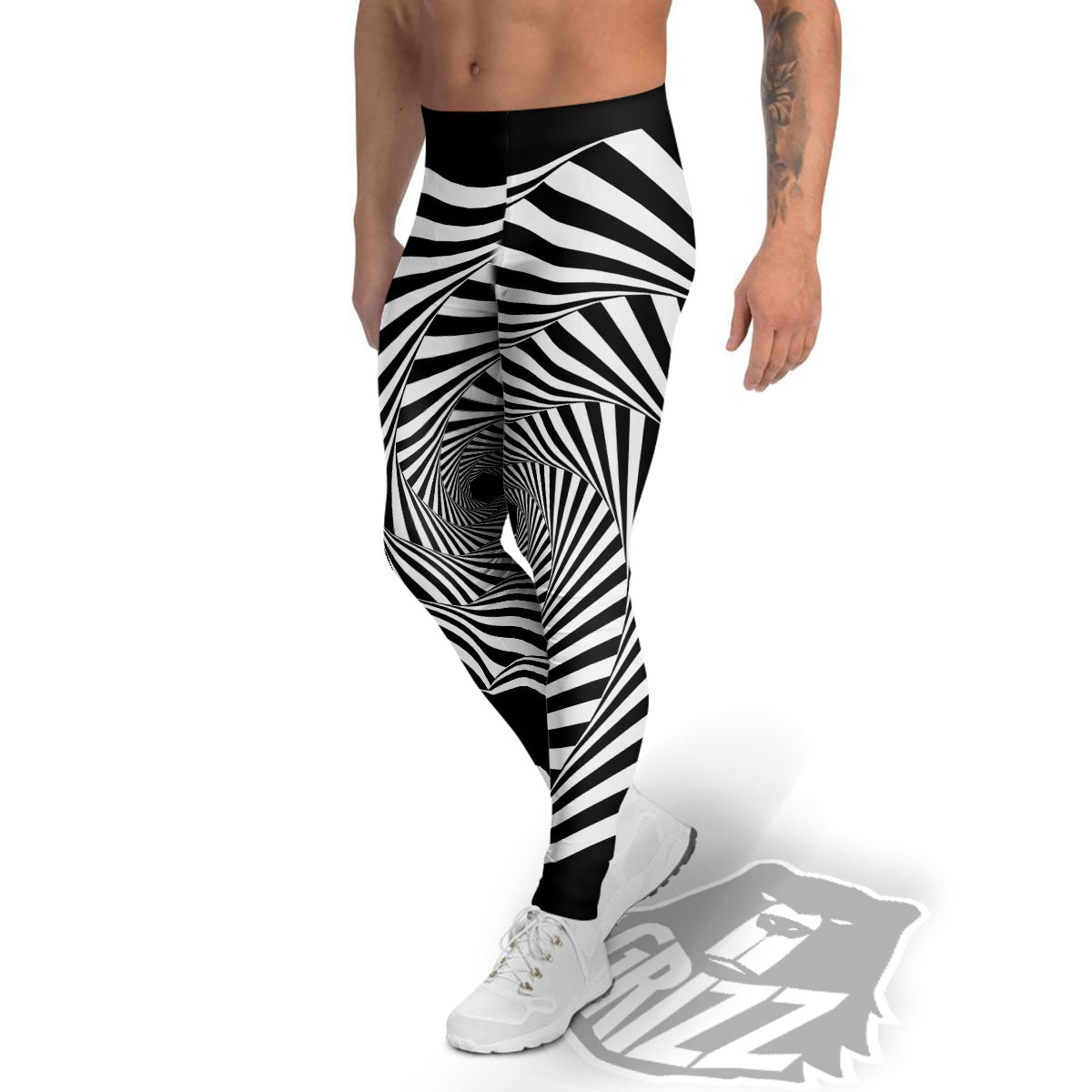 Motion Illusion Angular Swirl Print Men's Leggings-grizzshop