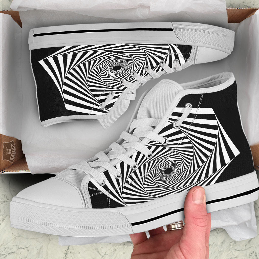 Motion Illusion Angular Swirl Print White High Top Shoes-grizzshop