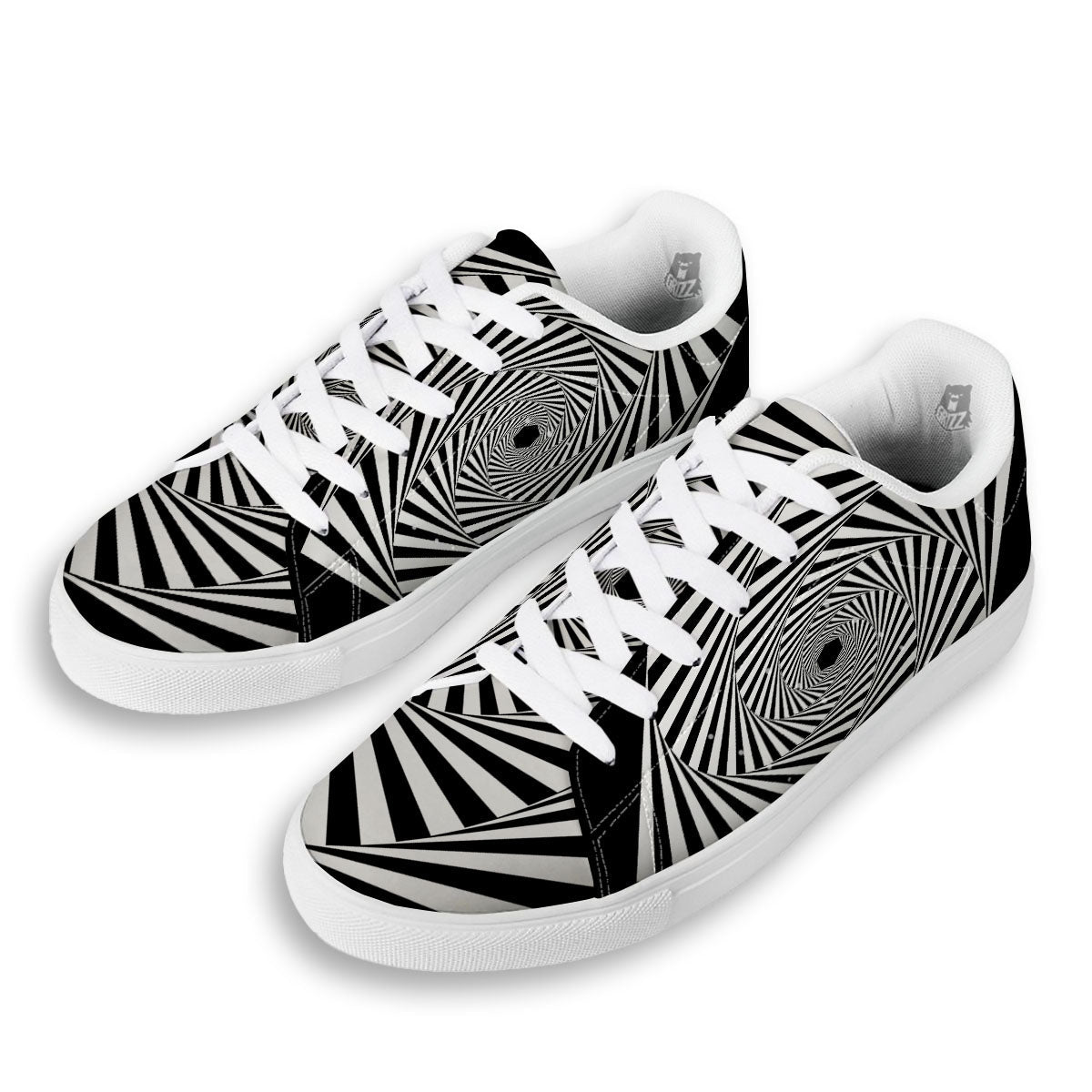 Motion Illusion Angular Swirl Print White Low Top Sneakers-grizzshop