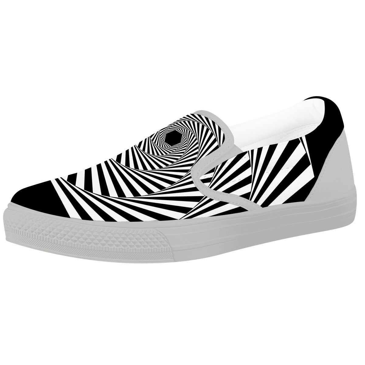 Motion Illusion Angular Swirl Print White Slip On Shoes-grizzshop