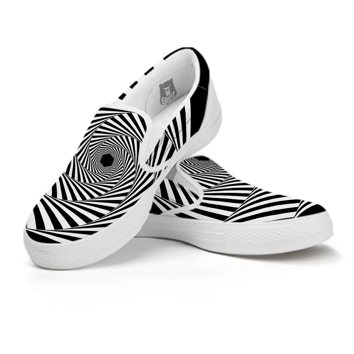 Motion Illusion Angular Swirl Print White Slip On Shoes-grizzshop