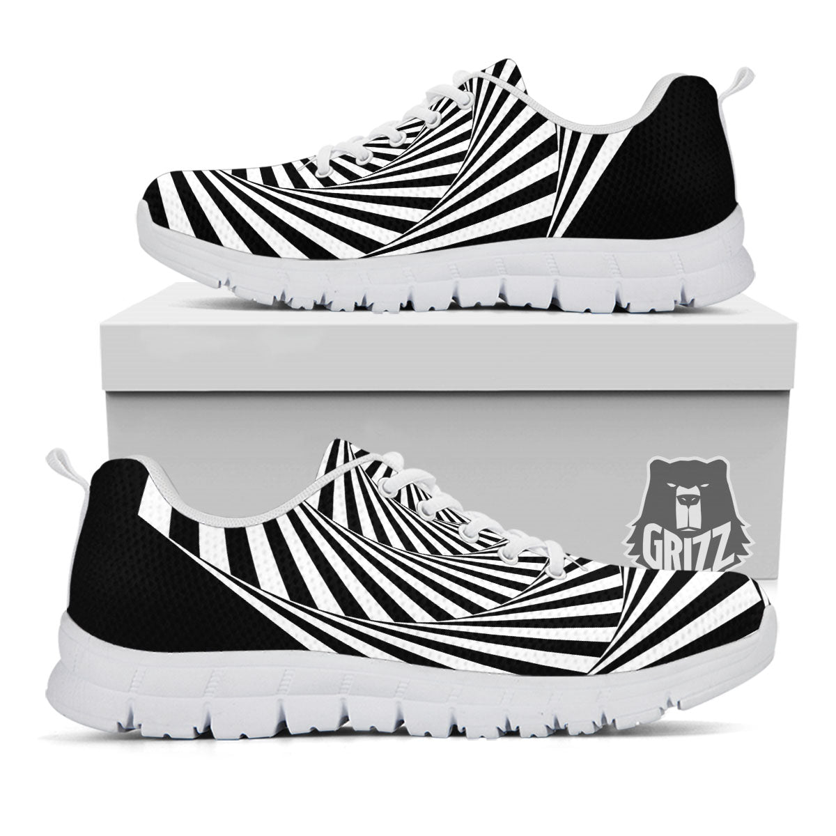 Motion Illusion Angular Swirl Print White Sneaker-grizzshop