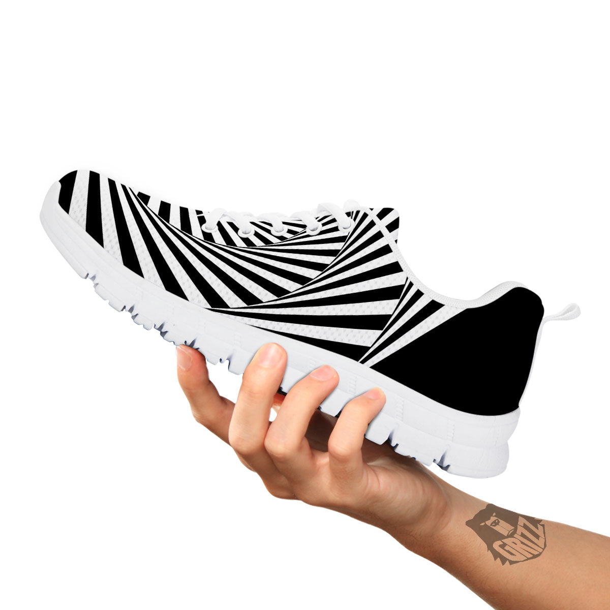 Motion Illusion Angular Swirl Print White Sneaker-grizzshop