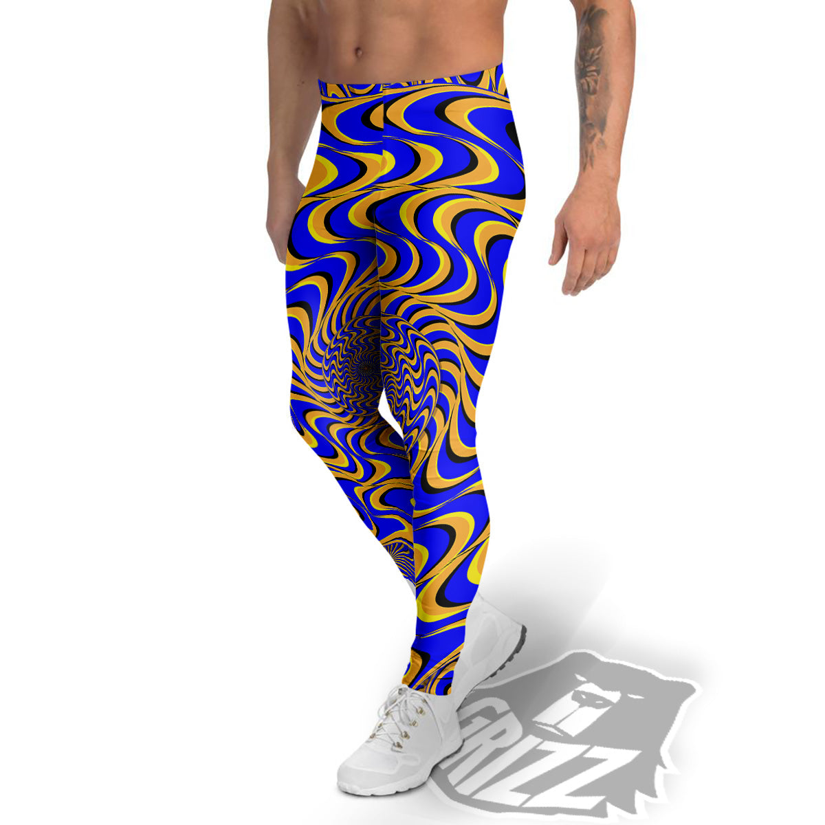 Motion Illusion Yellow And Blue Print Men's Leggings-grizzshop