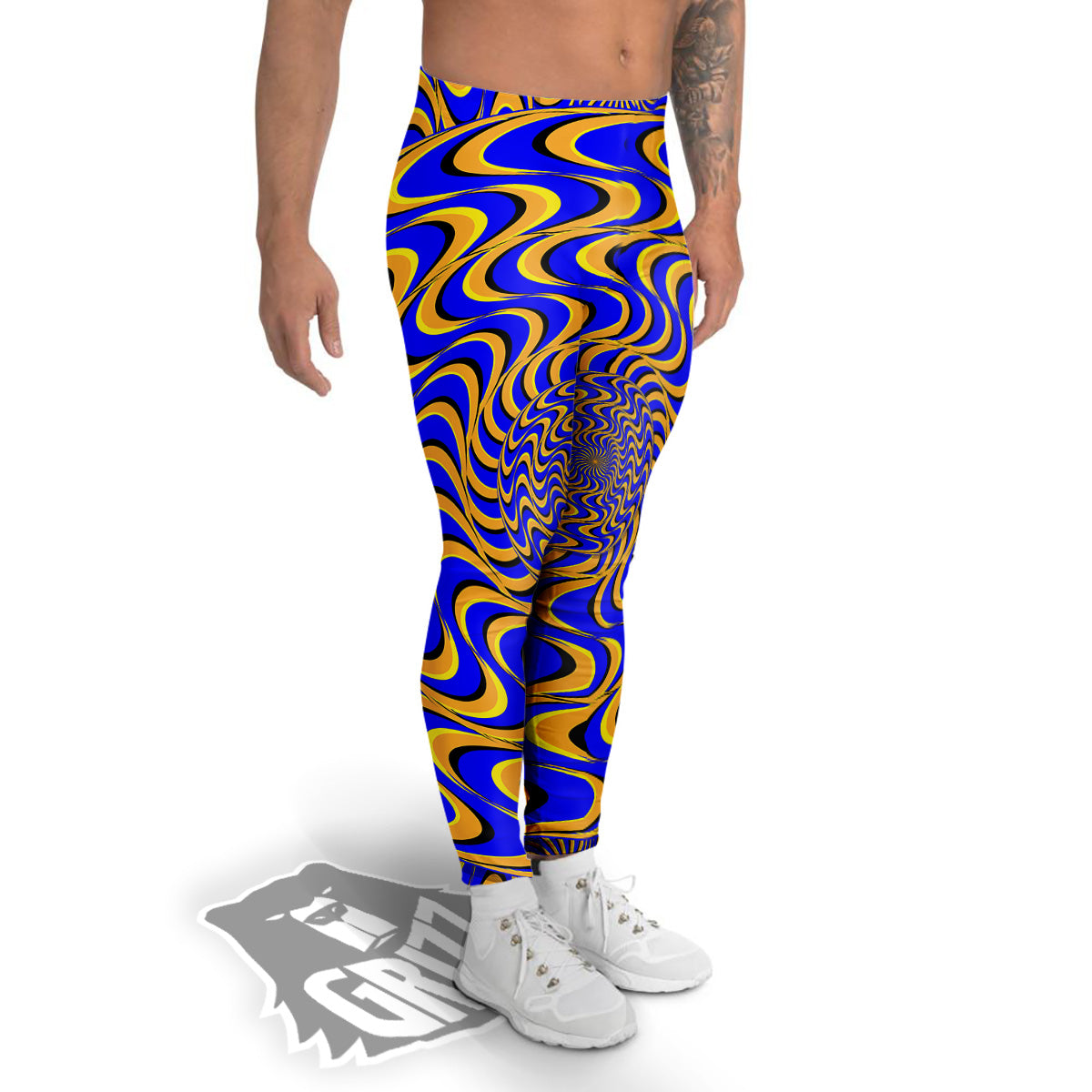Motion Illusion Yellow And Blue Print Men's Leggings-grizzshop