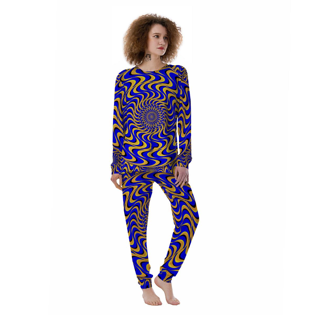 Motion Illusion Yellow And Blue Print Women's Pajamas-grizzshop