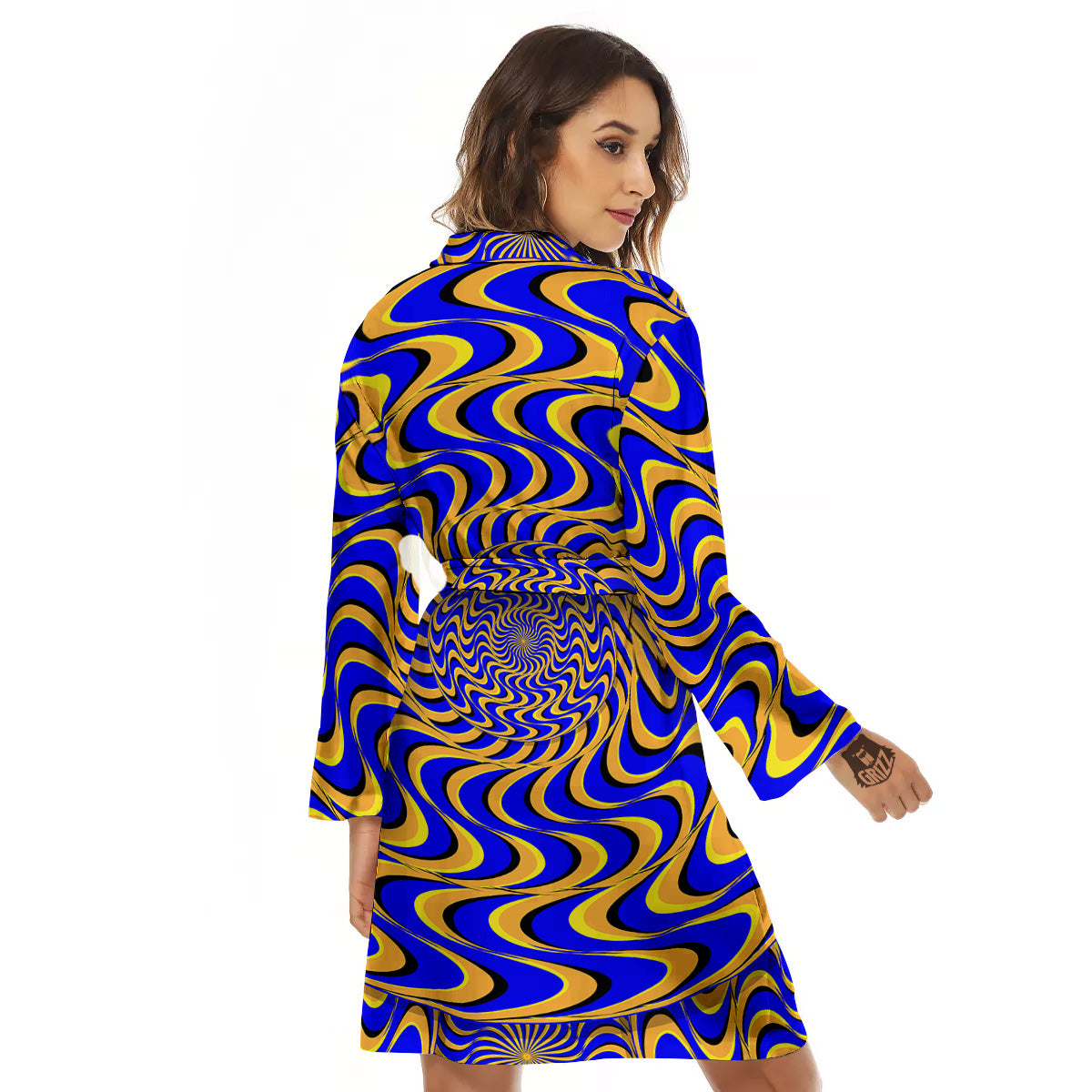 Motion Illusion Yellow And Blue Print Women's Robe-grizzshop