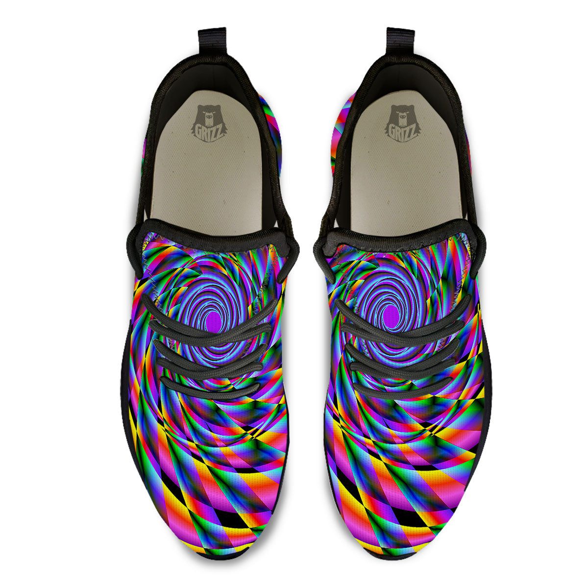 Motion Psychedelic Illusory Print Black Athletic Shoes-grizzshop