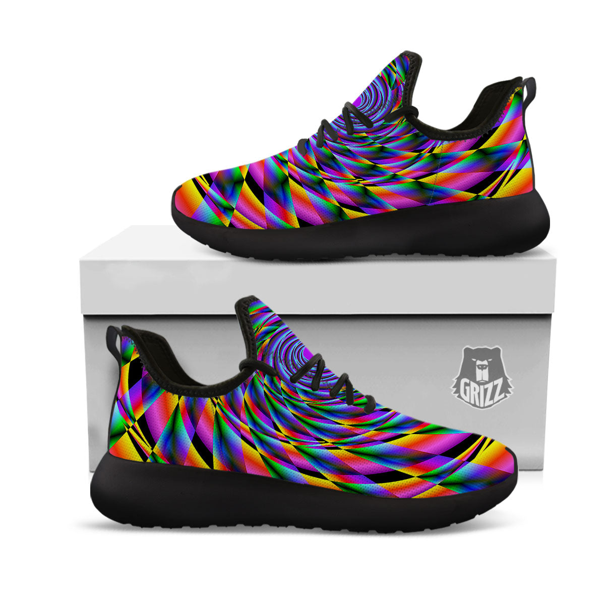 Motion Psychedelic Illusory Print Black Athletic Shoes-grizzshop