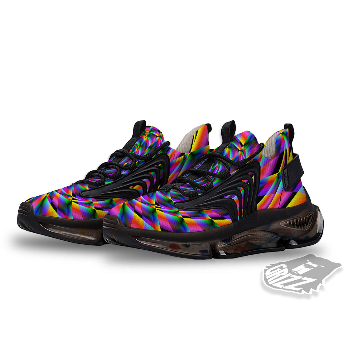 Motion Psychedelic Illusory Print Black Gym Shoes-grizzshop