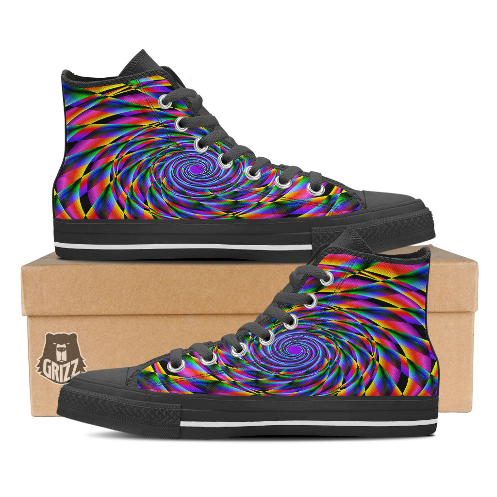 Motion Psychedelic Illusory Print Black High Top Shoes-grizzshop