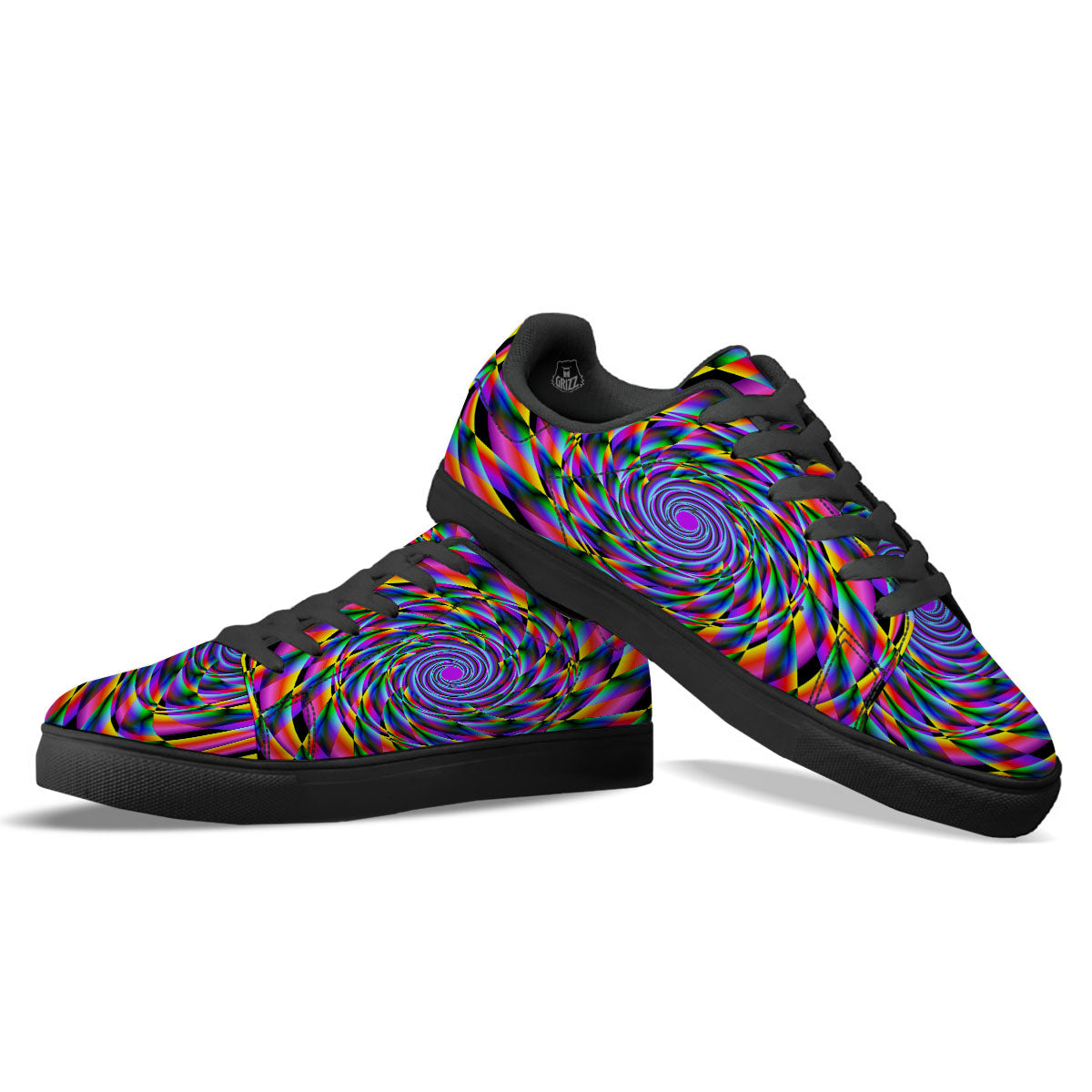 Motion Psychedelic Illusory Print Black Low Top Sneakers-grizzshop
