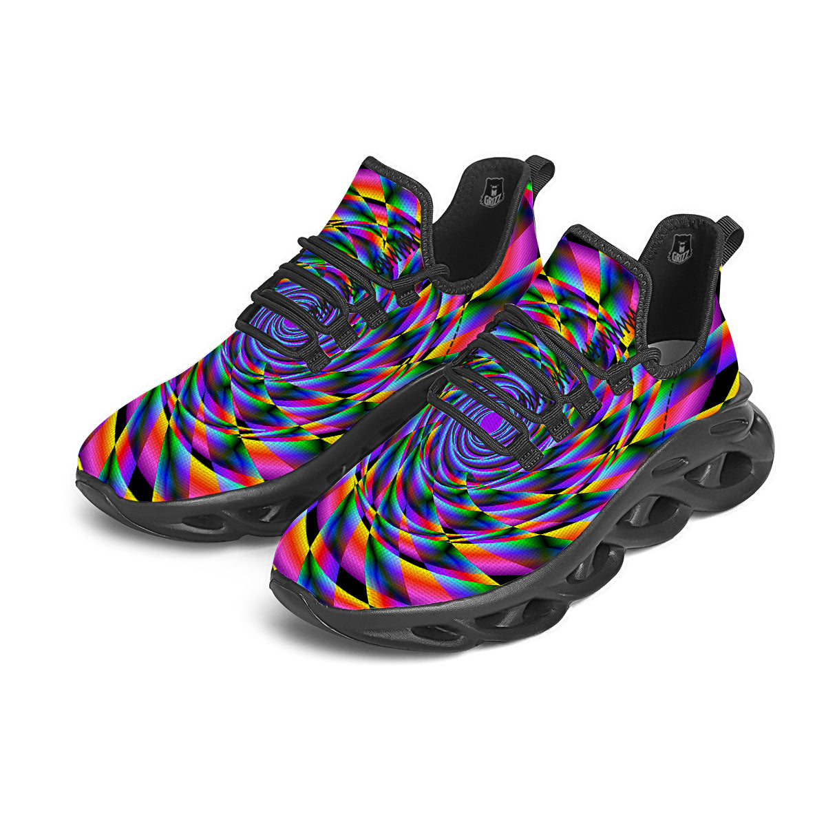 Motion Psychedelic Illusory Print Black Running Shoes-grizzshop