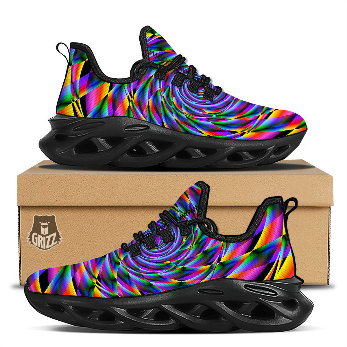 Motion Psychedelic Illusory Print Black Running Shoes-grizzshop