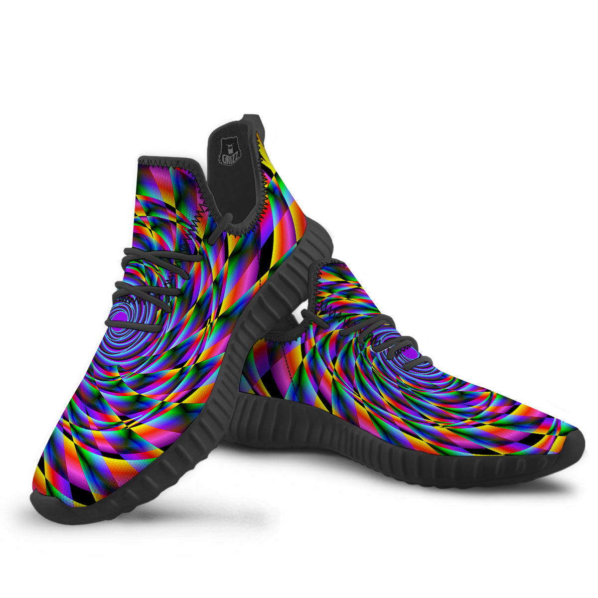 Motion Psychedelic Illusory Print Black Walking Shoes-grizzshop