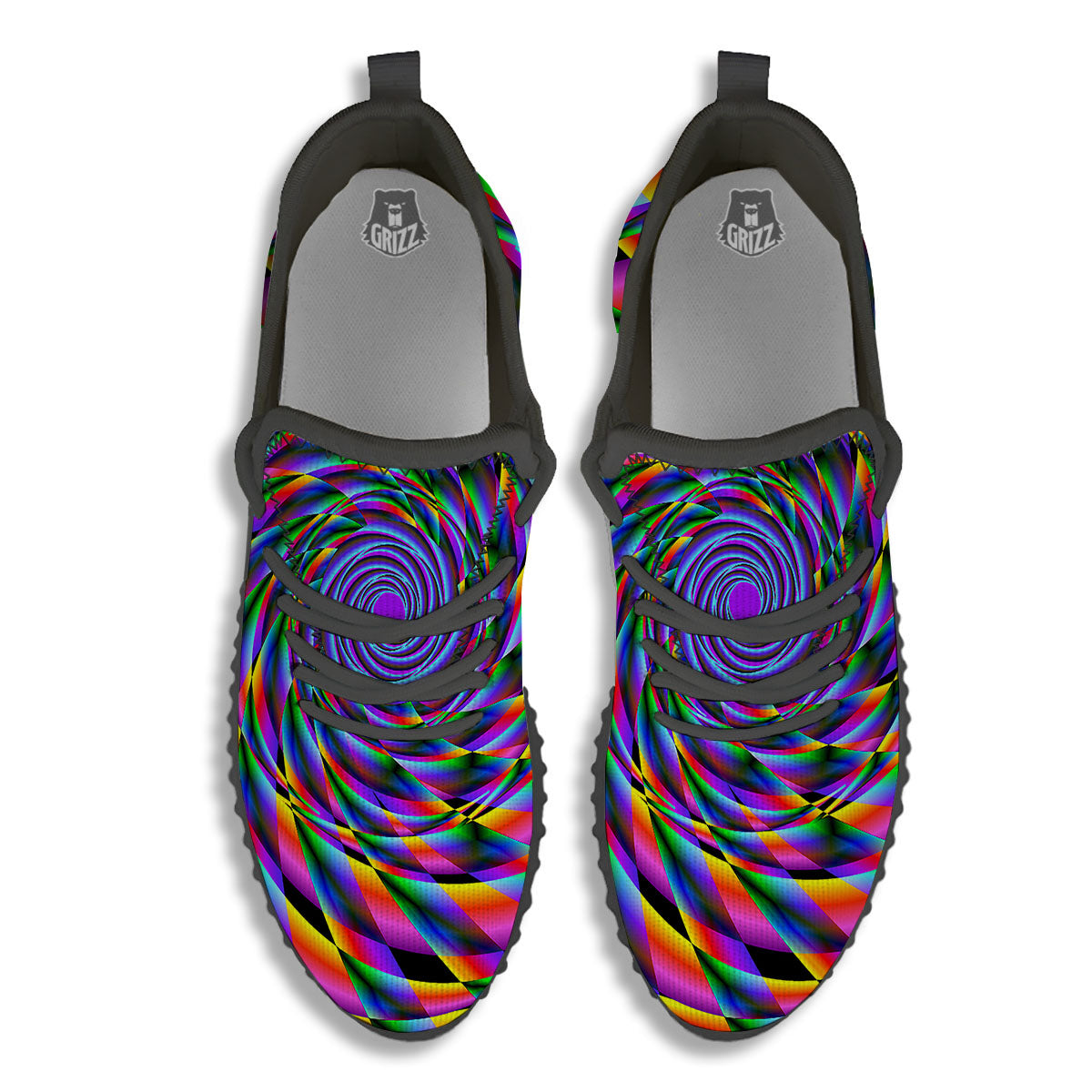 Motion Psychedelic Illusory Print Black Walking Shoes-grizzshop