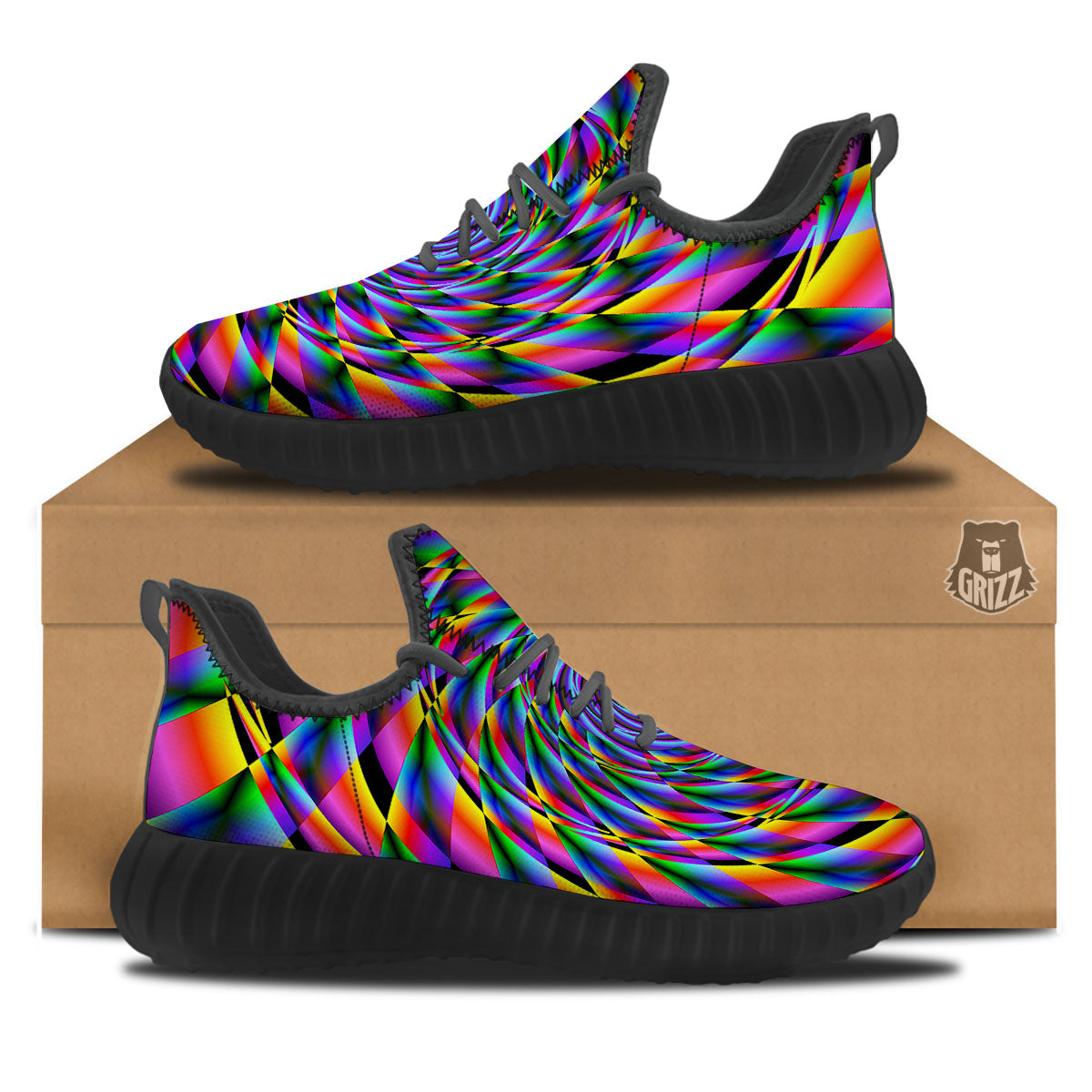 Motion Psychedelic Illusory Print Black Walking Shoes-grizzshop