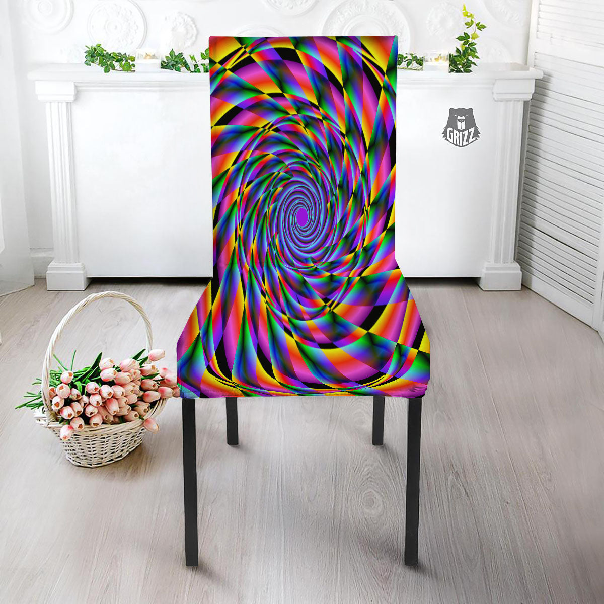 Motion Psychedelic Illusory Print Dining Chair Slipcover-grizzshop