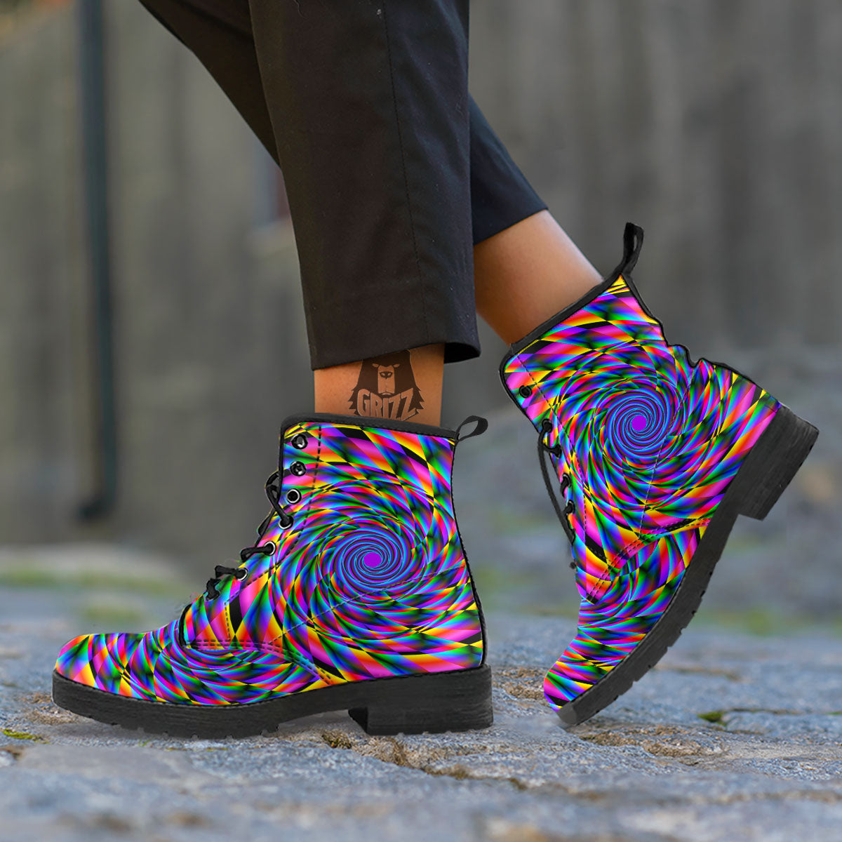 Motion Psychedelic Illusory Print Leather Boots-grizzshop