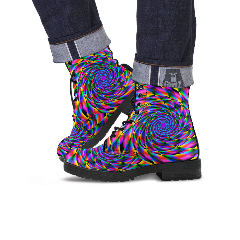 Motion Psychedelic Illusory Print Leather Boots-grizzshop