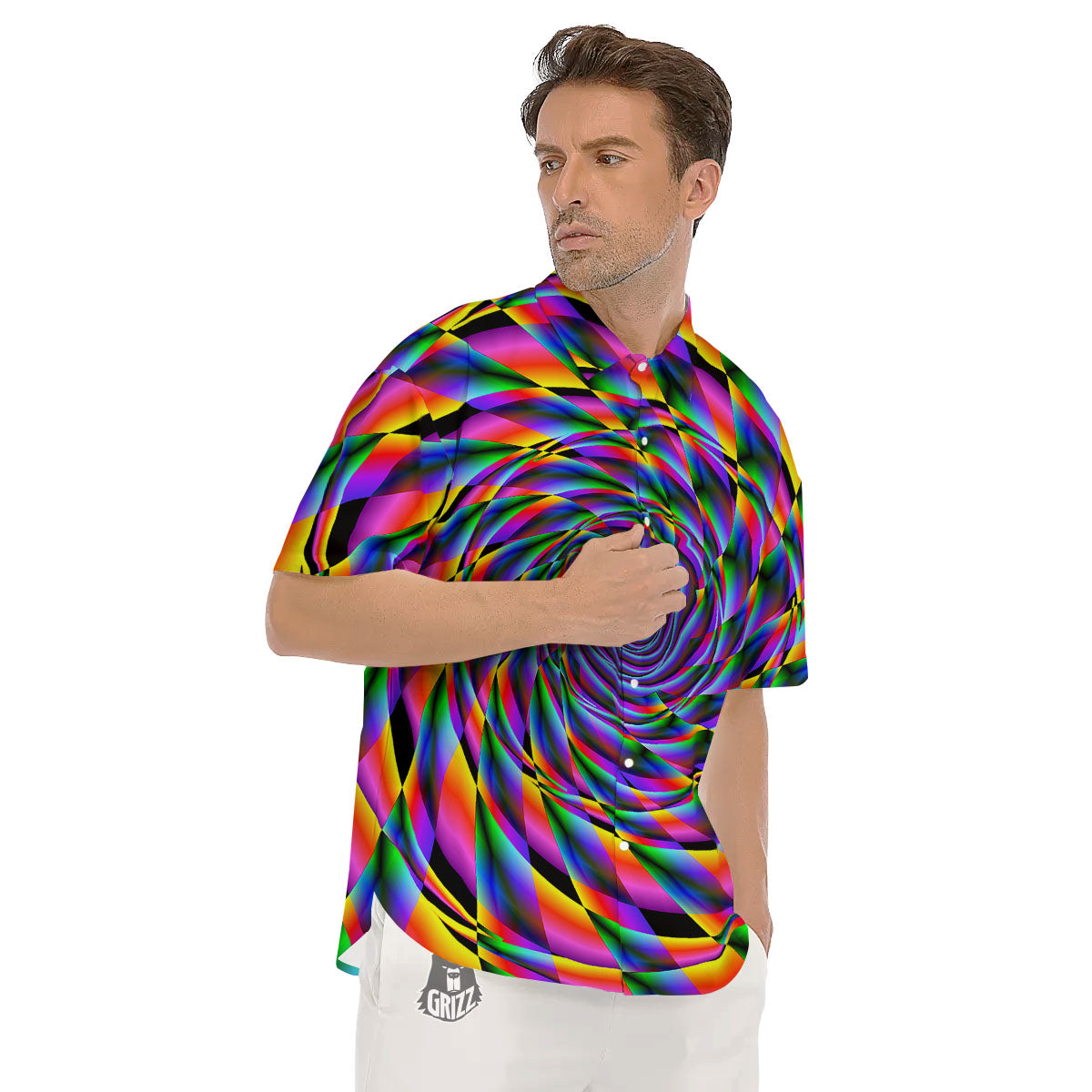 Motion Psychedelic Illusory Print Men's Short Sleeve Shirts-grizzshop