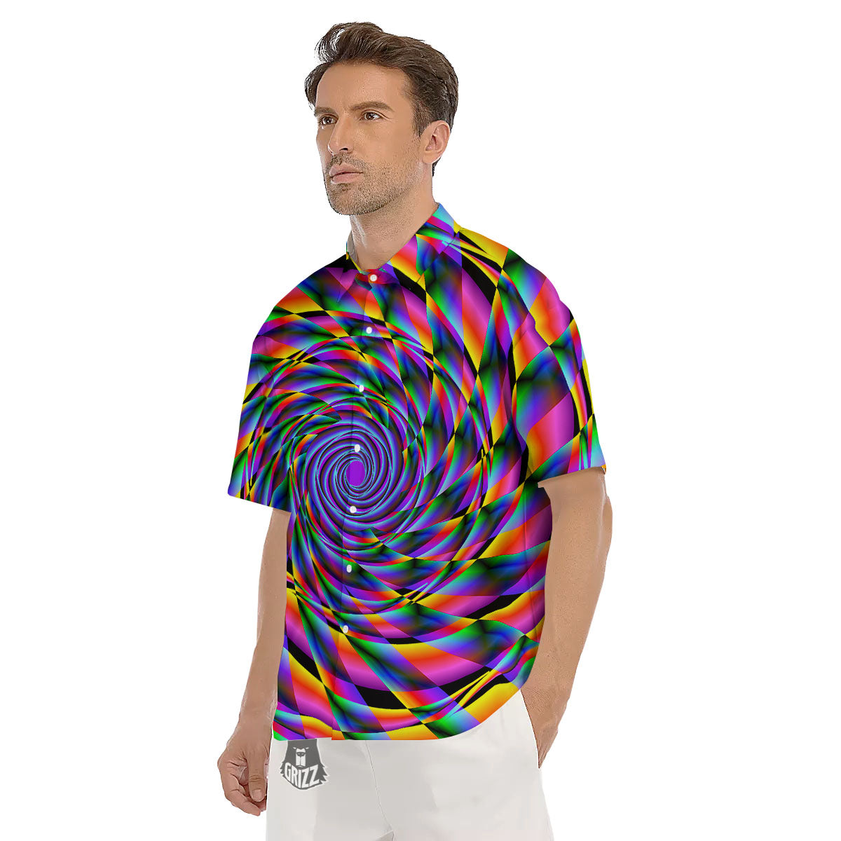 Motion Psychedelic Illusory Print Men's Short Sleeve Shirts-grizzshop