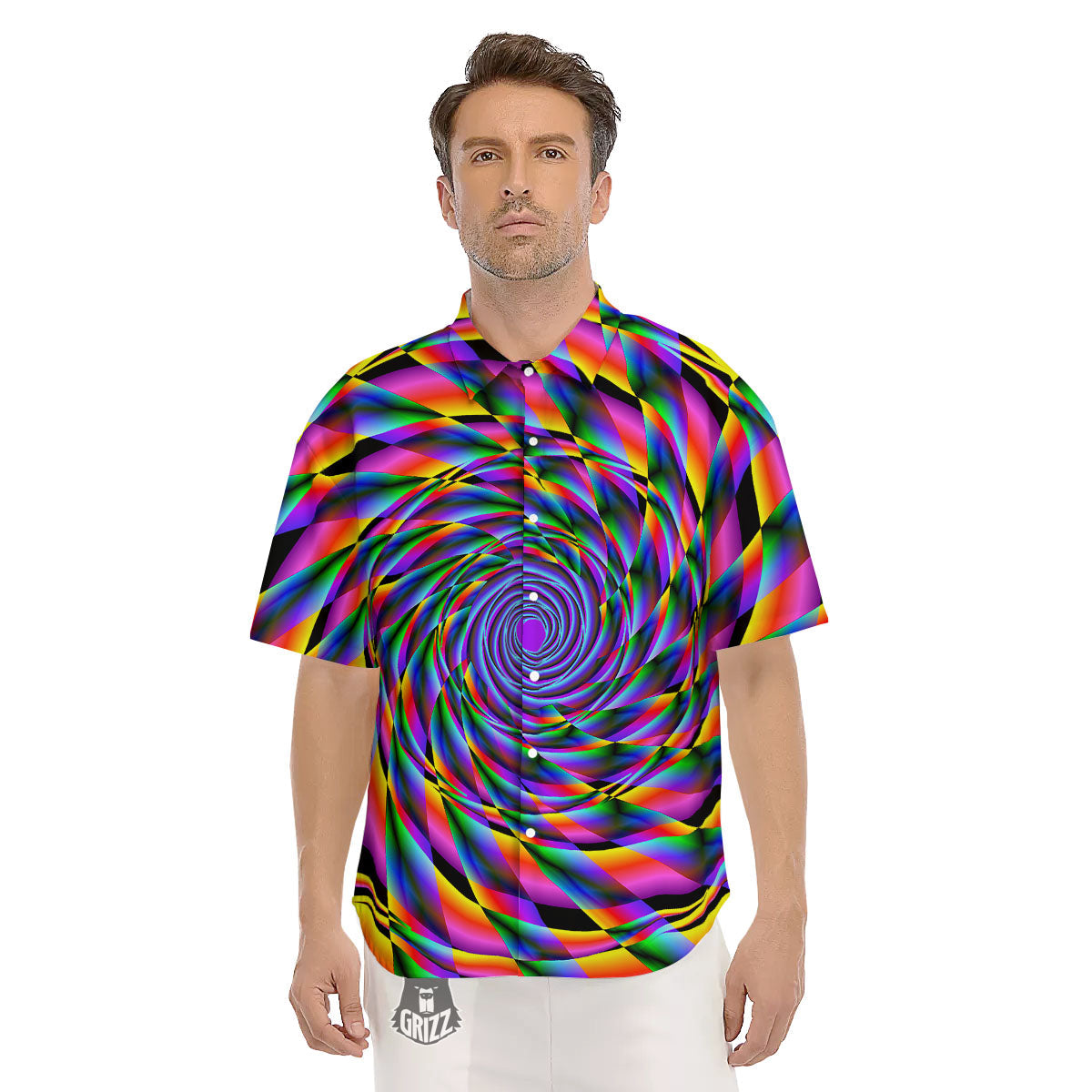 Motion Psychedelic Illusory Print Men's Short Sleeve Shirts-grizzshop