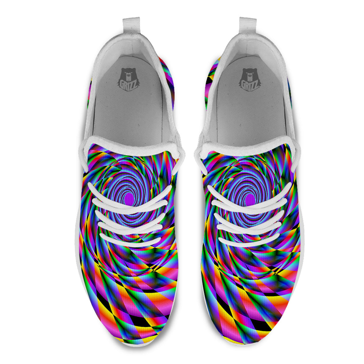 Motion Psychedelic Illusory Print White Athletic Shoes-grizzshop