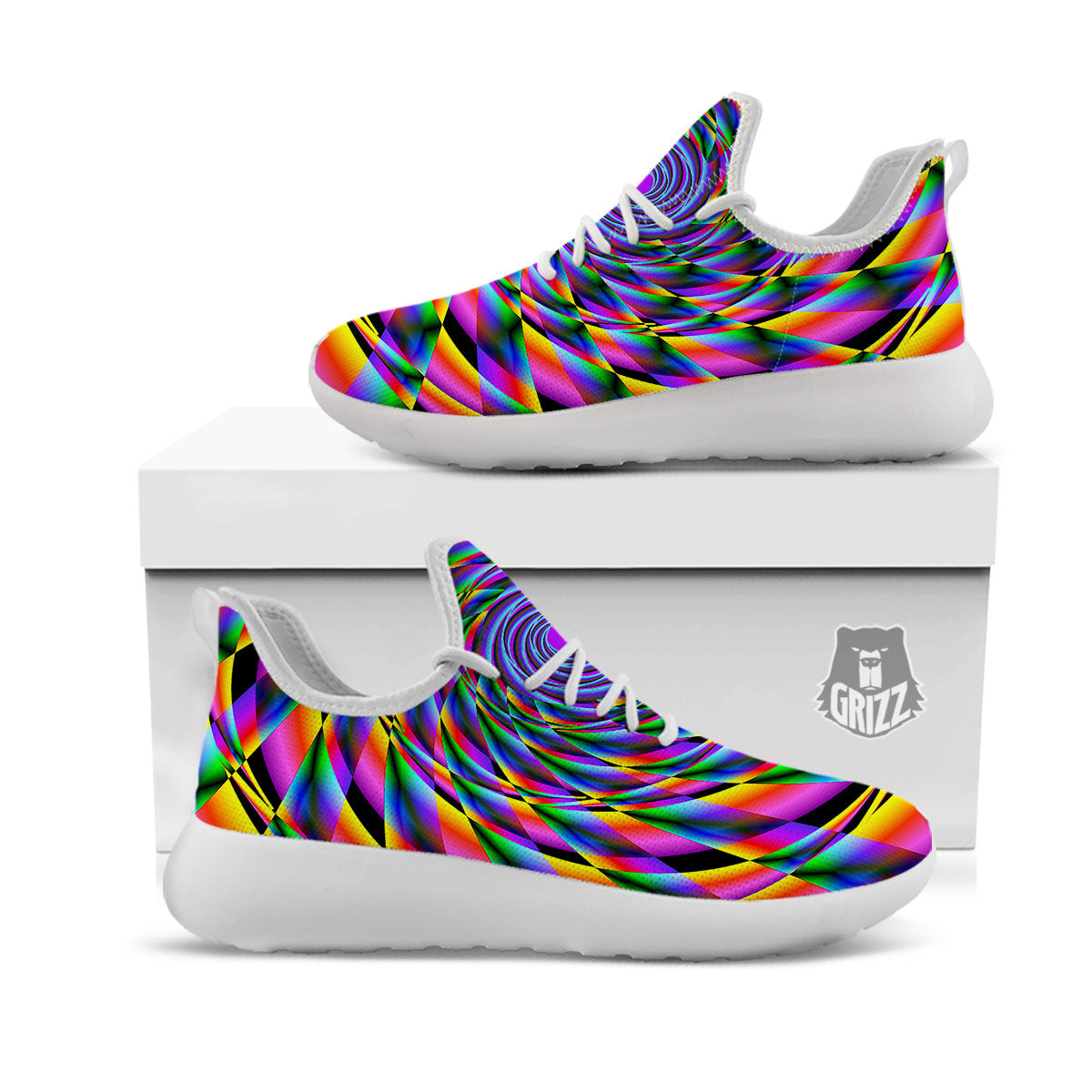 Motion Psychedelic Illusory Print White Athletic Shoes-grizzshop