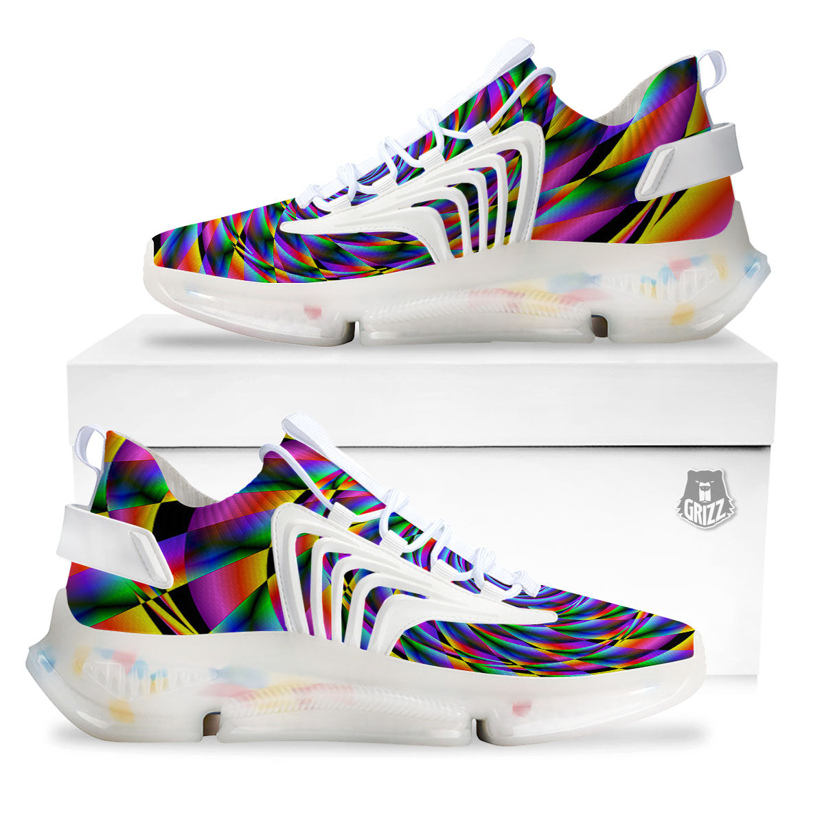 Motion Psychedelic Illusory Print White Gym Shoes-grizzshop