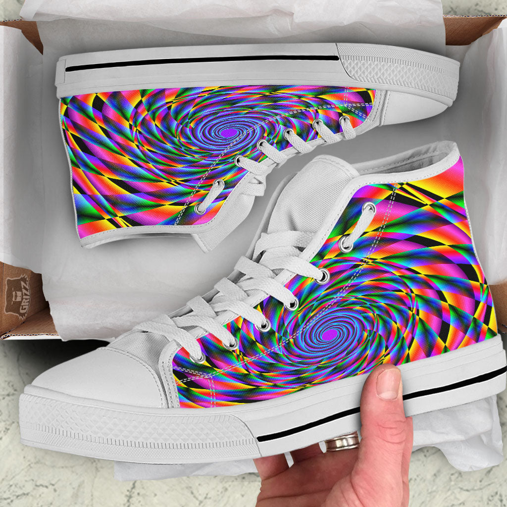 Motion Psychedelic Illusory Print White High Top Shoes-grizzshop
