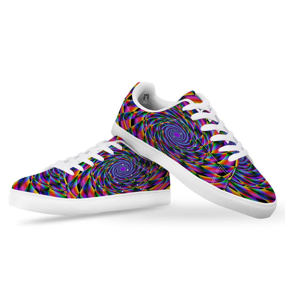 Motion Psychedelic Illusory Print White Low Top Sneakers-grizzshop