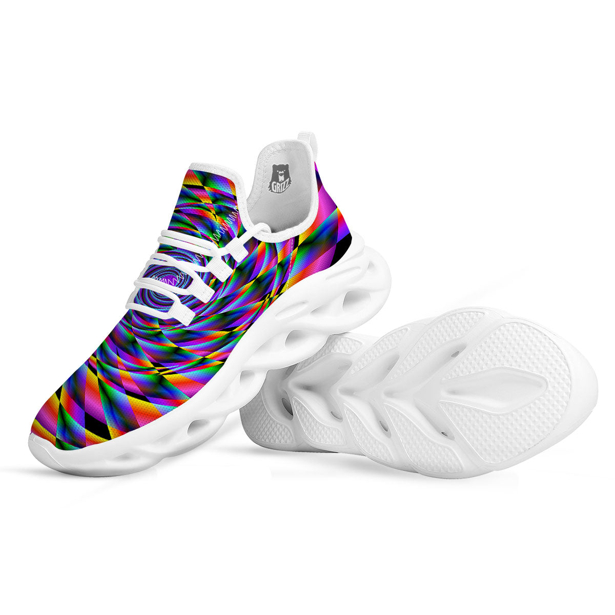 Motion Psychedelic Illusory Print White Running Shoes-grizzshop