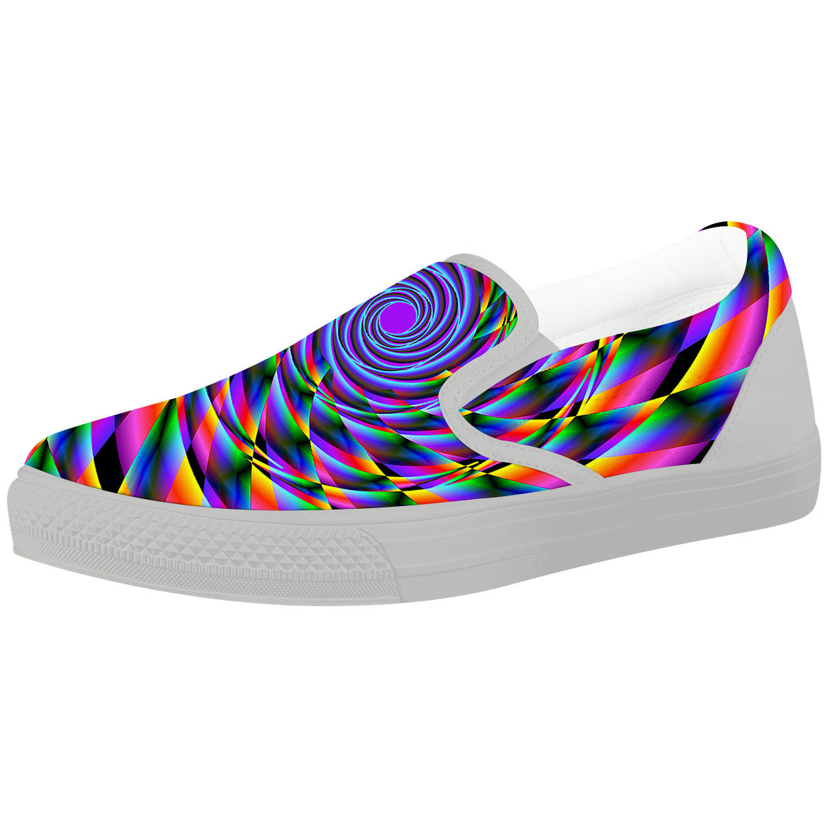 Motion Psychedelic Illusory Print White Slip On Shoes-grizzshop