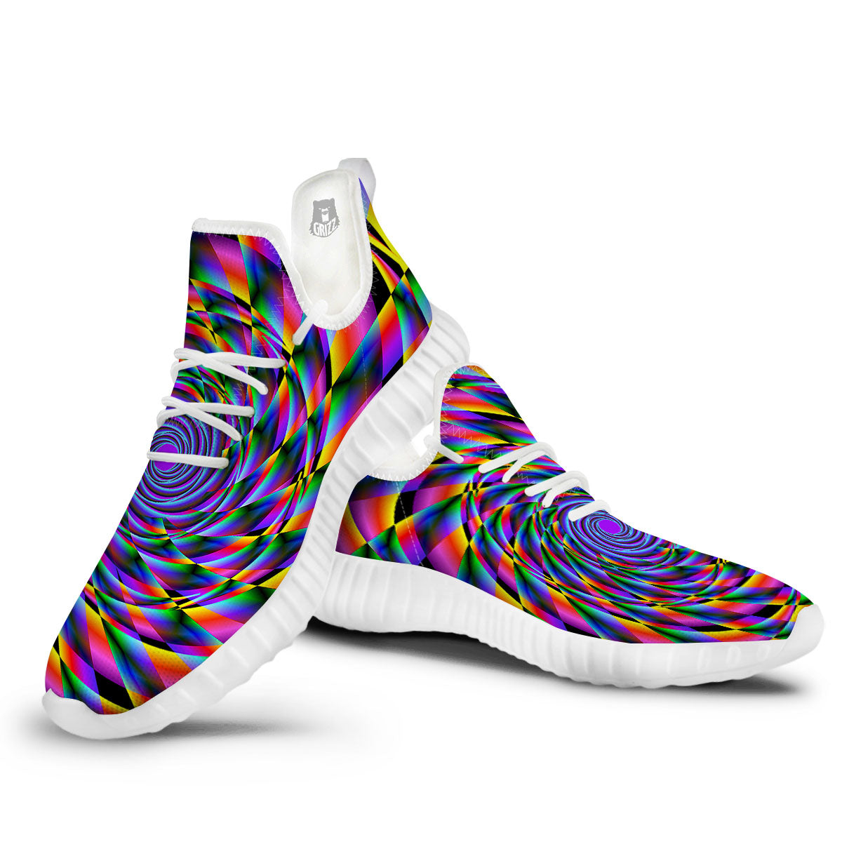Motion Psychedelic Illusory Print White Walking Shoes-grizzshop